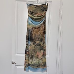 NWT Zara Printed Strapless Ruched Dress Size M